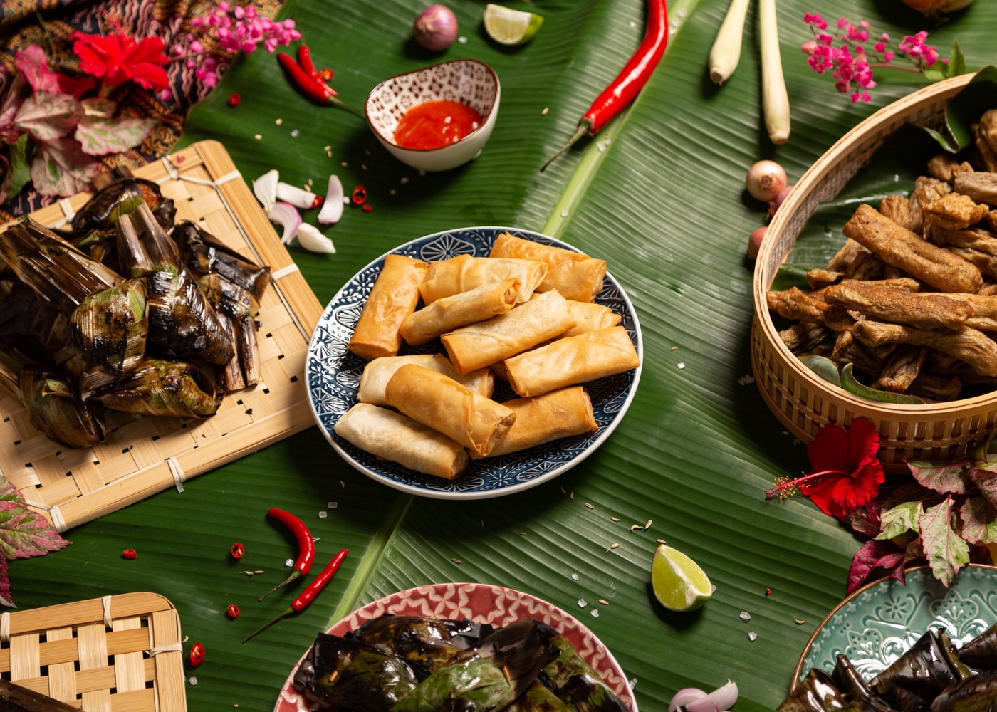 The Mr Noh range laid out on banana leaf